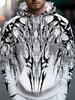 Men's Fashion Streetwear Hooded Sweatshirt in Black, White, and Gray with Symmetrical Abstract Design - Full of Street Style with Rich and Artistic