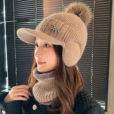 Rabbit Fur Hat Women's Autumn and Winter Fashion Fleece Warm Wool Hat Cycling Ear Protection Duck Tongue Knitted Hat