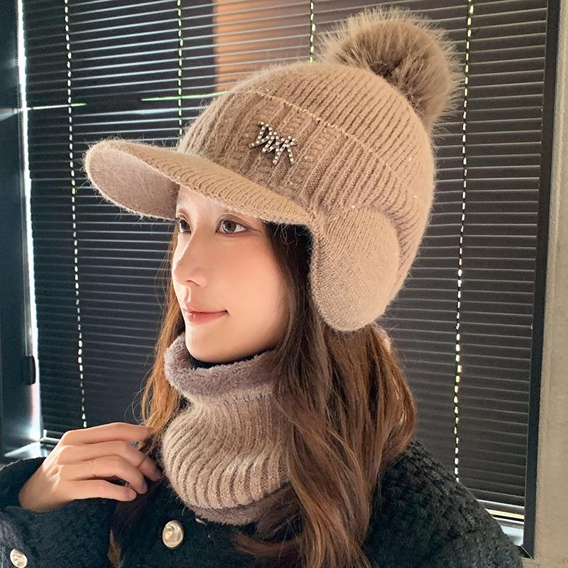 

Rabbit Fur Hat Women s Autumn and Winter Fashion Fleece Warm Wool Hat Cycling Ear Protection Duck Tongue Knitted Hat only hat хаки