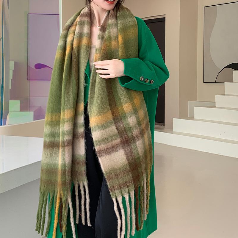 Winter New Scarf Women's Winter Thickened Warm Scarf Colored Plaid Fringed Scarf Shawl Fashionable Outer Cover