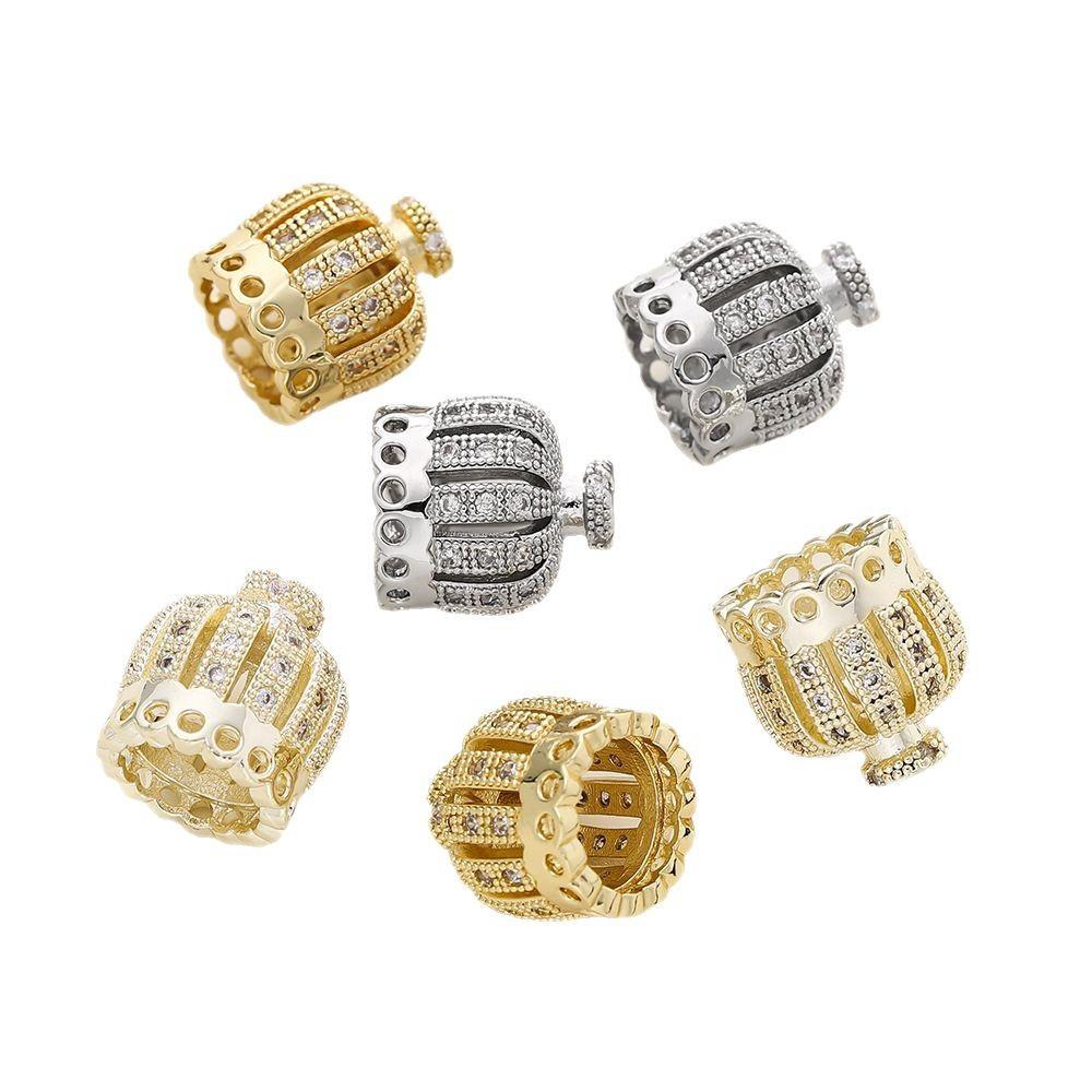 Copper Inlaid Zirconium Crown Fringed Cap, Hollow Pierced Bead Diy Bracelet Necklace Accessories