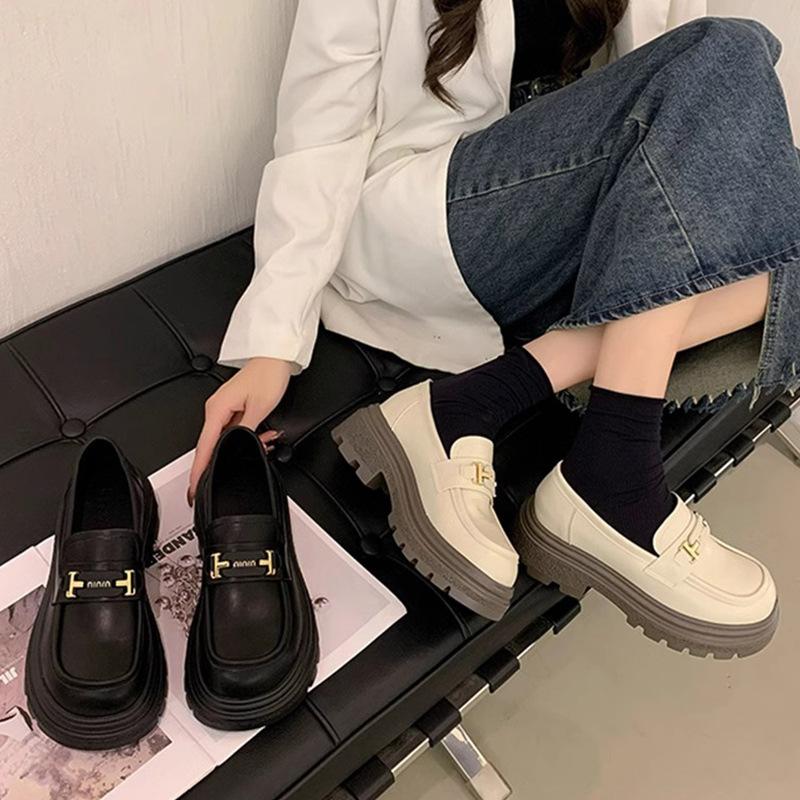 Platform-soled loafers women's new popular women's shoes, small leather shoes, versatile shoes, black single shoes