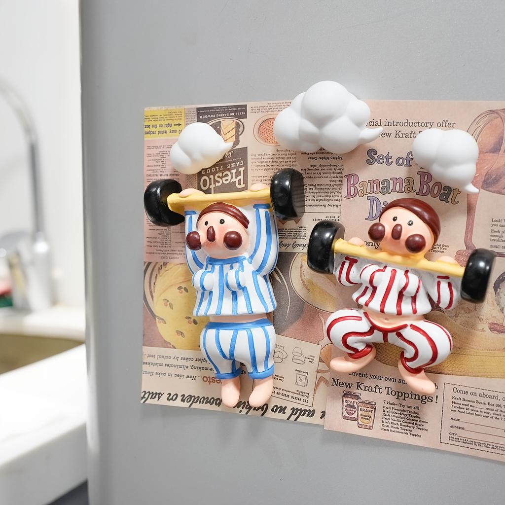 2pcs Halloween , Christmas 3D Fridge Magnets , Creative Striped Weightlifting Design , Thick , Smooth Resin Kitchen Decor