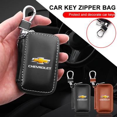 1Pcs Leather Emblem Car Key Case Keychain Zipper Key Case Bag For Cruze Malibu Sail Equinox AVEO Lova RV