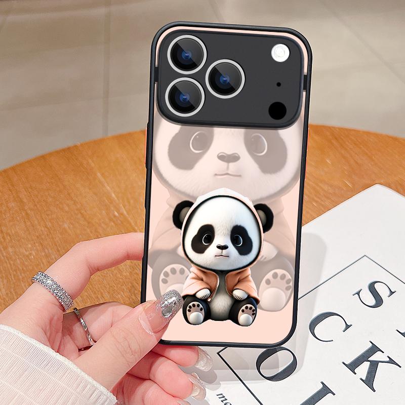 Cute 3D Embossed Panda Pattern Phone Case For iPhone 17 Pro Max Funda iPhone 16 Pro Max 13 15 14 17 Air 16e Matte Back Cover Coque