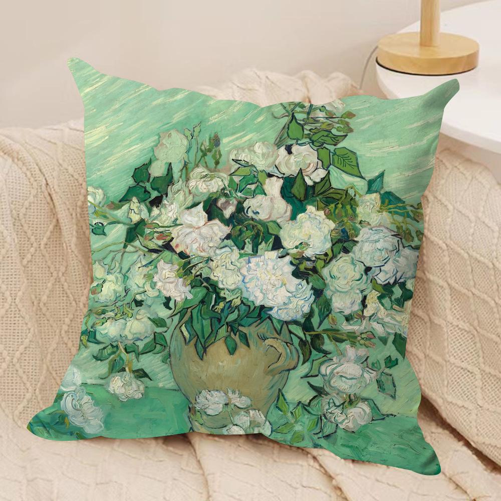 Van Gogh Original Print Cushion Cover Silky Short Plush Invisible Zipper Dustproof Sofa Pillow Case For Home Decor