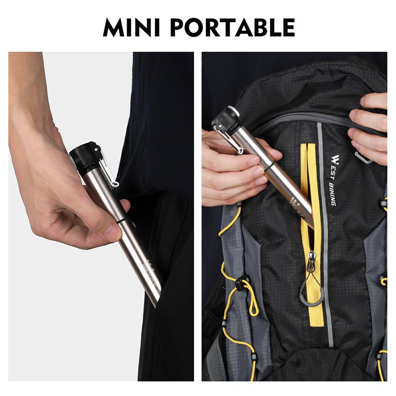 WEST BIKING 120PSI Bicycle Pump Hose Mountain Road Cycling Tire Inflator Schrader Presta Valve Alloy Portable Mini Bike Pump
