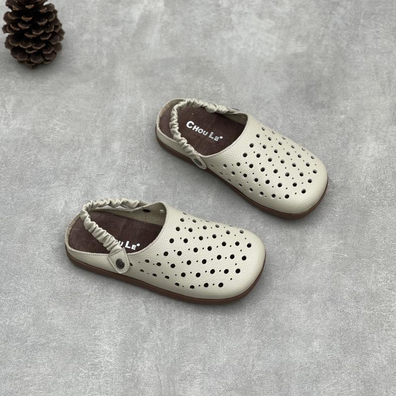 Johnature Handmade Genuine Leather Hollow-out Flat Sandals Comfortable Soft Soled Women's Slip-on Shoes