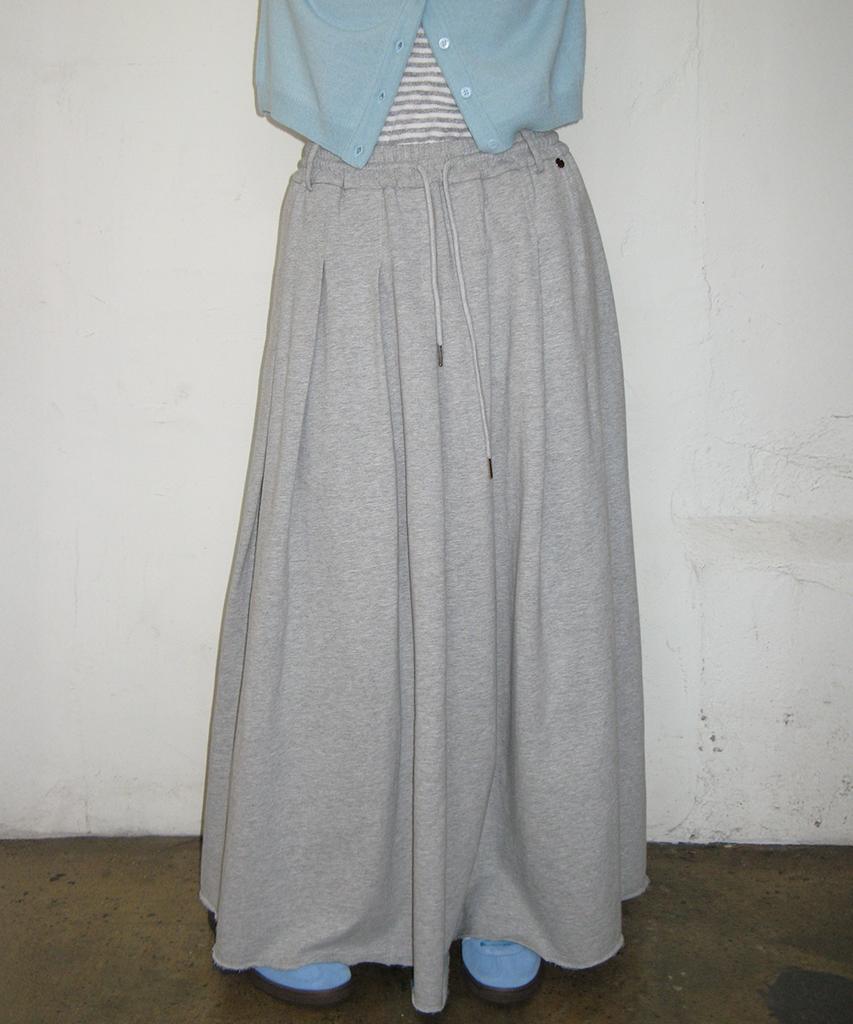 RONRON Sweat Pleats Long Skirt Gray