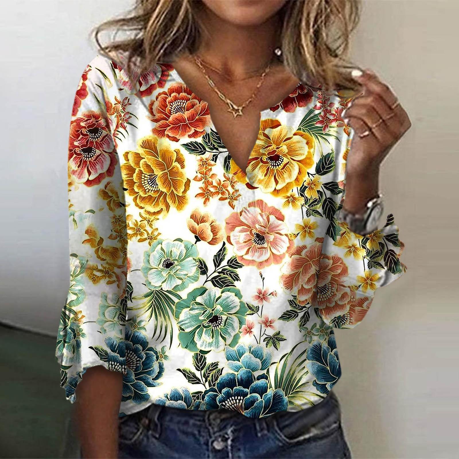 

Женская свободная повседневная футболка с рукавами три четверти и v-образным вырезом, кружевная футболка с цветочным принтом, топ XL жёлтый