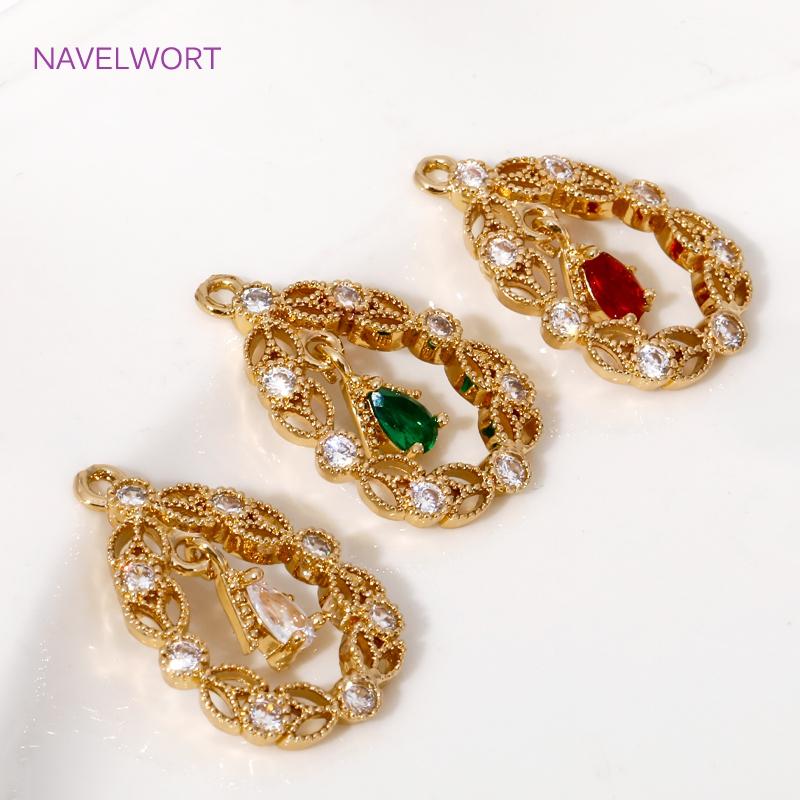 14.5mm*23mm 18K Gold Plated Brass Hollow Droplet Charms Pendant,With Zircon Pendants For Jewelry Makin,DIY Earring Accessories