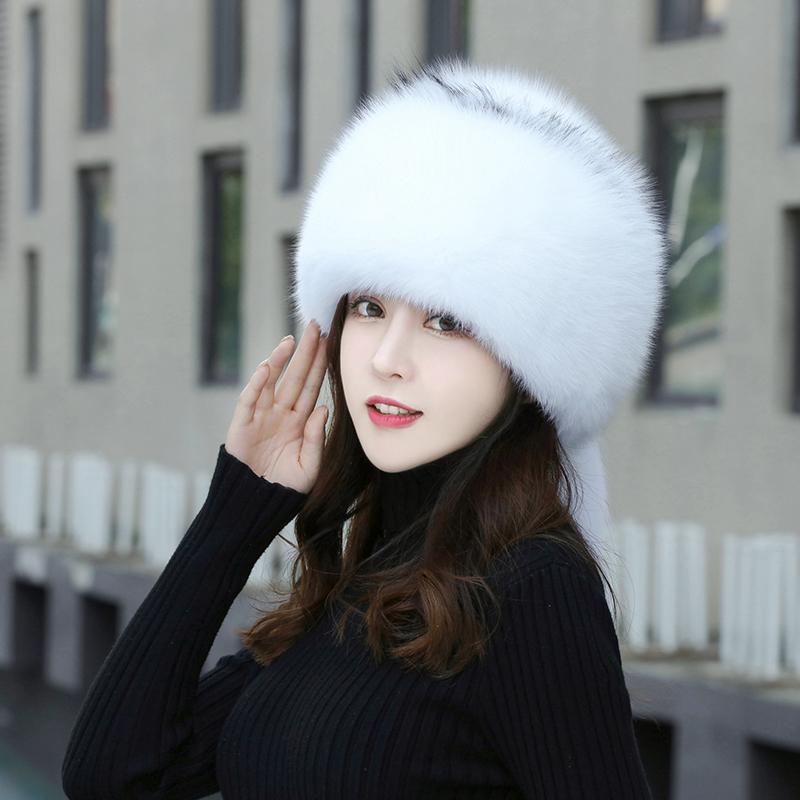 New winter fox fur hat Women genuine fur bomber hat Luxury fashion warm hat thickened outdoor genuine fox fur caps