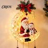 Creative Holiday Gift Christmas Santa Moon Hanging Lamp, Iron LED Lighted Ornament, Glowing Porch Lamp Atmosphere Light for Wall Window Decor