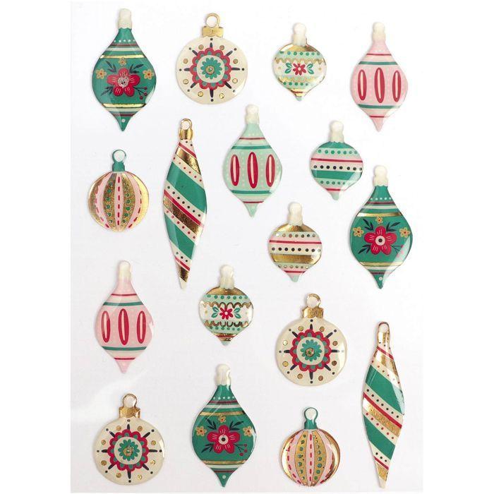 17 stickers boules de Noël époxy