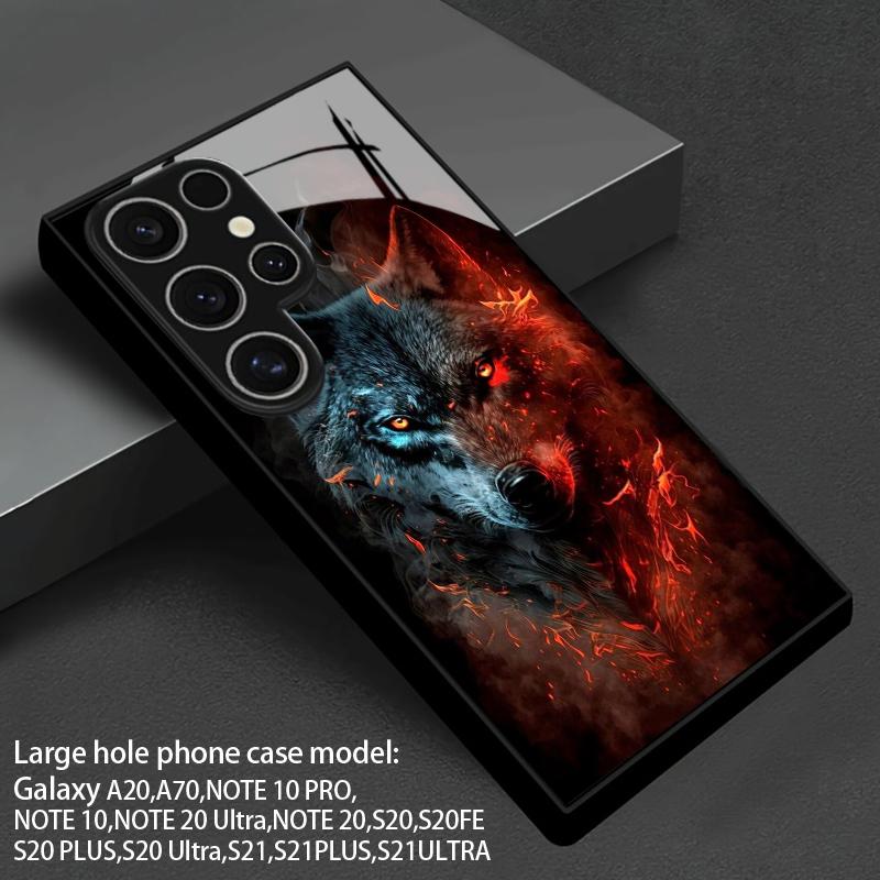 2D Fire Wolf Shadow Pattern Mobile Phone Case for Samsung S26 S25 S24 S23 S22 S21 S20 A55 A54 Tempered Glass Protective Cover