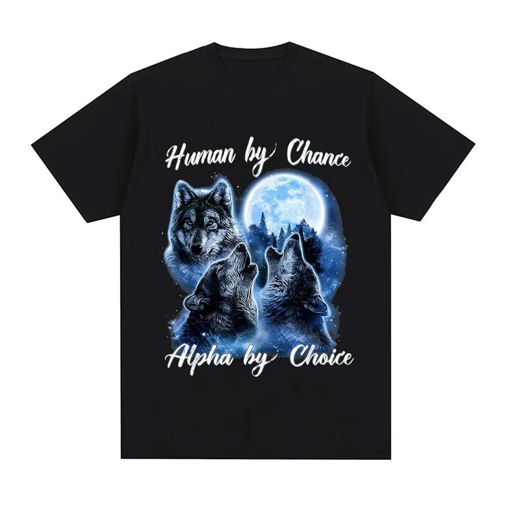 Human By Day Sigma By Night Funny Wolf Graphic T Shirt Men Women Casual Cotton Short Sleeve Oversized T-shirts Streetwear Unisex