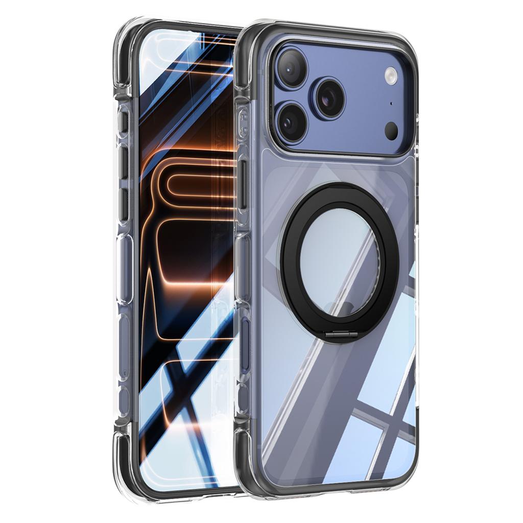 For iPhone 17 Pro Max Case Compatible with MagSafe Rotating Kickstand Clear Acrylic TPU Shockproof Phone Cover
