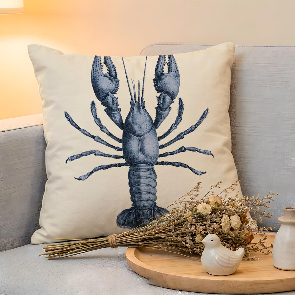 Cushion Cover  Linen  SkinFriendly Soft Decorative Case For Sofa Home Decor Blue Sea Creature Coral Shrimp Pillow cover