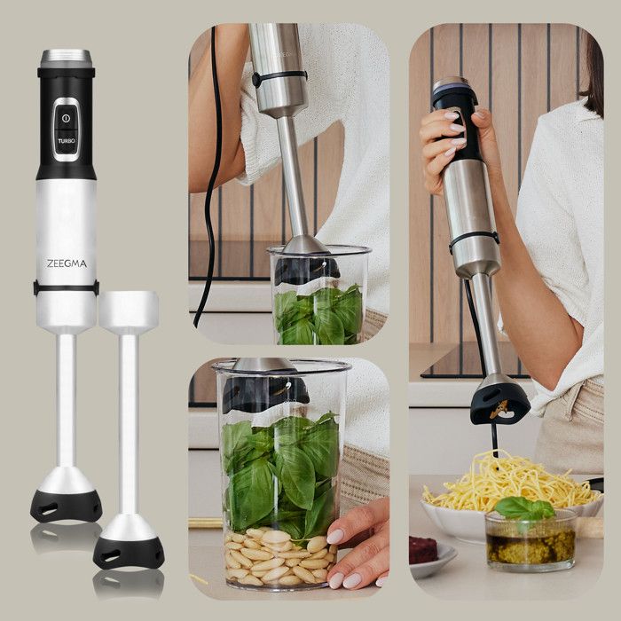 Mixeur Plongeant 5en1 Zeegma Handy Chef - 1500W - 15 Vitesses - Sans BPA - Lames En Acier Inox - 800 Ml