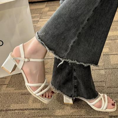 2024 Sommer neue Römische Sandalen Mode alles sexy offene Zehen klobiger Absatz Feenwind High Heels Schuhe Pumps Damenschuhe