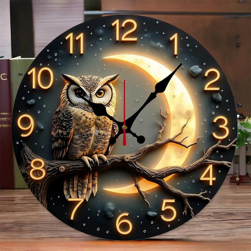 Moonlight Night Wooden Round Silent Hanging Wall Clock, Suitable For Living Room, Office, Study Room, Bedroom, Home Decoration
