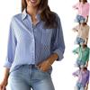 Women's Classic Striped Button-Up Shirt - European & American Style, Long-Sleeved, Lapel Collar, 2025 Spring/Summer Collection