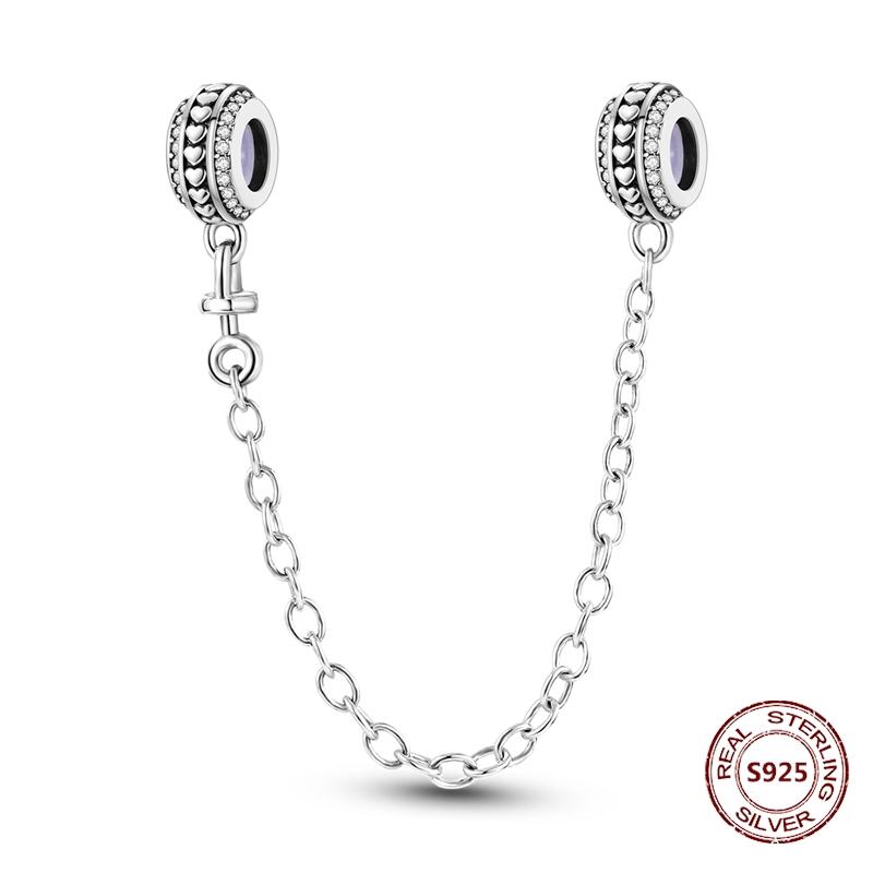 925 Silver Star Moon Bracelet Ocean Safety Chain with Colored Zircon Beads DIY Fine Jewelry for Women