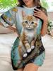 Women's Cute Cat Print Short Sleeve Dress