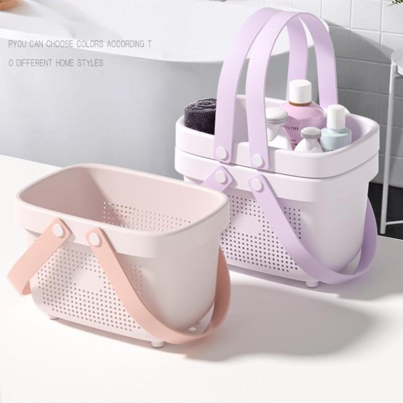 1Pcs Plastic Storage Basket With Handle Portable Shower Caddy Tote Organizer Basket Bin For Bathroom Kitchen Dorm Room Bedroom