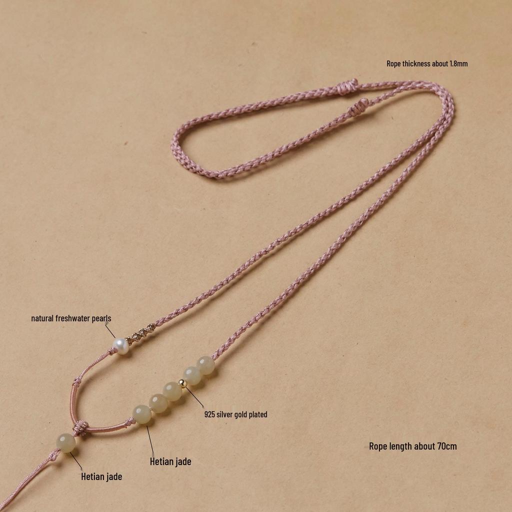 Adjustable Handmade Hetian Jade Pendant Necklace with High-End Woven Lanyard