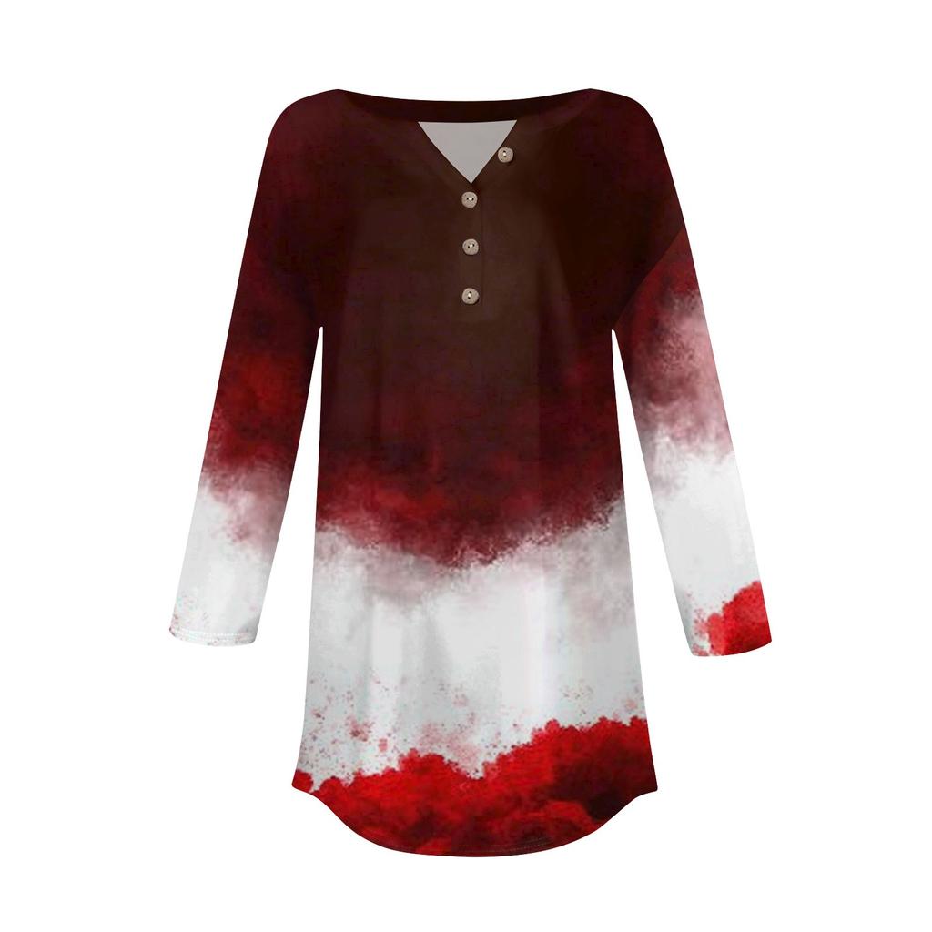 Women's Fashion Loose Button Collar Halloween Print Long Sleeve T-Shirt Top Pullover