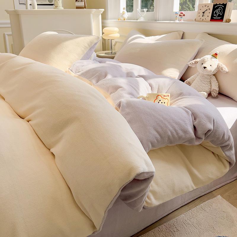 G5Z Milk Fleece 4-Piece Bedding Set: Thick, Warm, Anti-Static, Double-Sided for Autumn/Winter. Includes Single Duvet Cover.