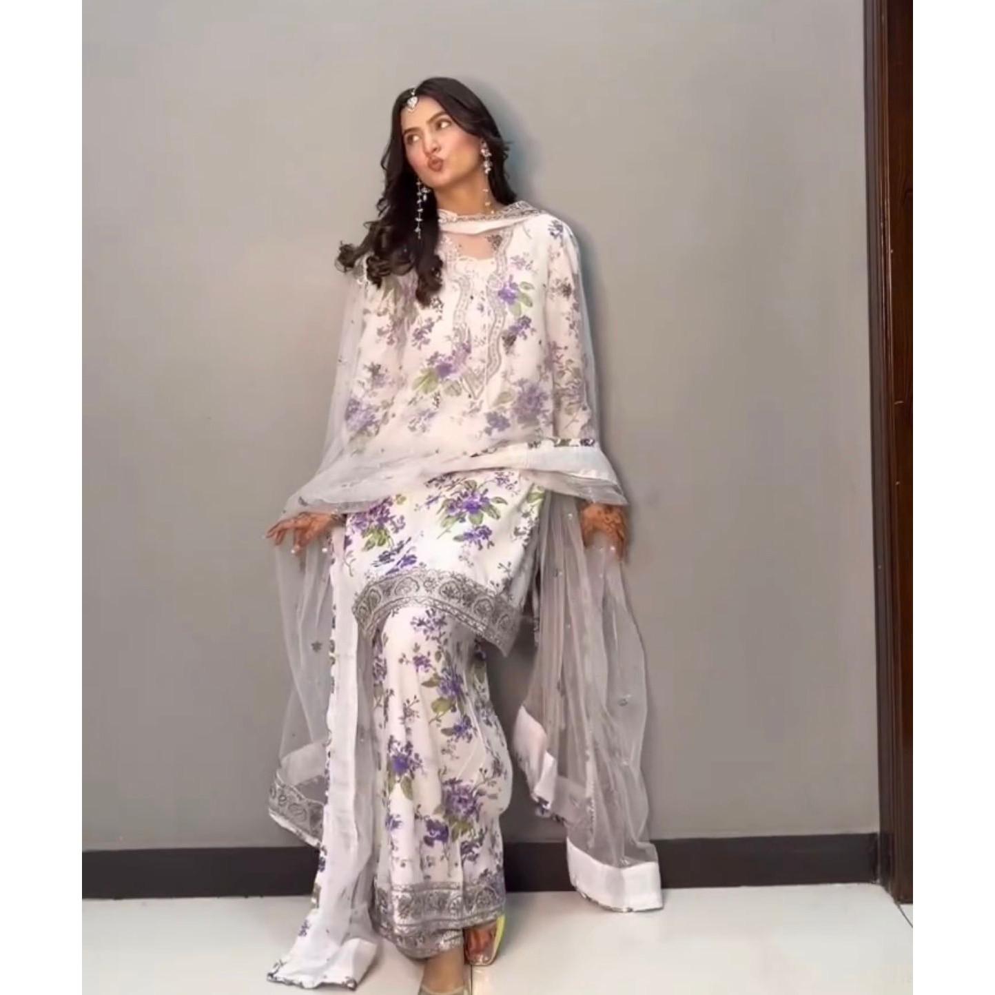 Beautiful Printed Georgette Palazzo Suit Indian Pakistani Ethnic Salwar Kameez M-38