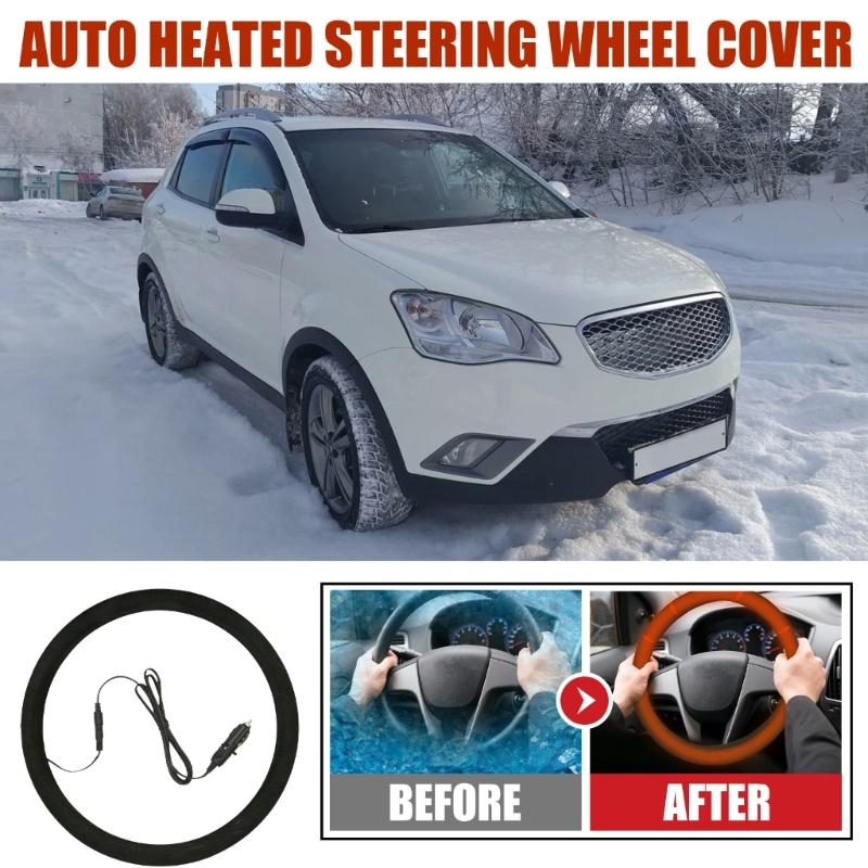 Quick Heated Steering Wheel Cover Rapid Heating Up Thermal Protection Universal for 14.5-15.5" Diameter Automobile