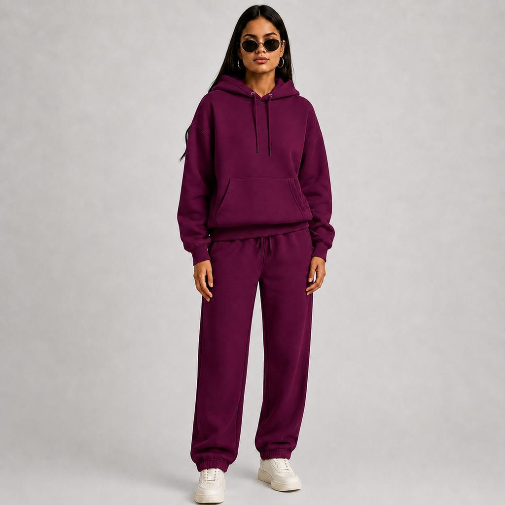 Couple Matching Hooded Tracksuit Set for Spring and, Color Thick Pullover Athletic Sweatsuit for Men and Women