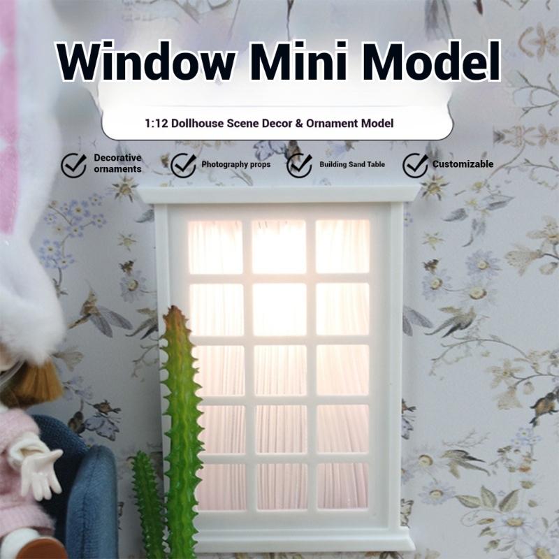 White Miniature Doll House Window Frame With Panels For Customizable Doll Accessories