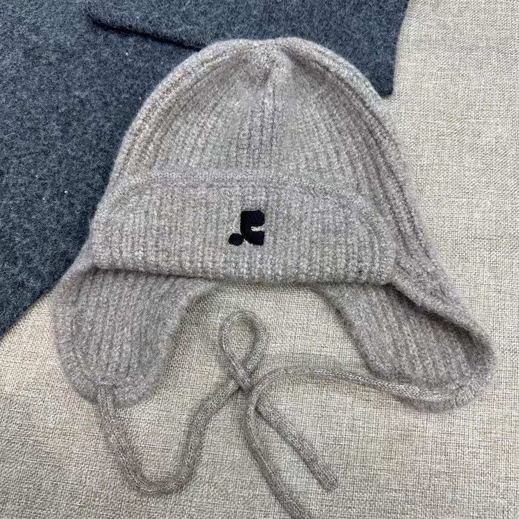 Korean Embroidered Cotton-blend Knitted Head Ear Protection Fashionable and Versatile Warmth and Thick Wool Hat In Autumn and Winter