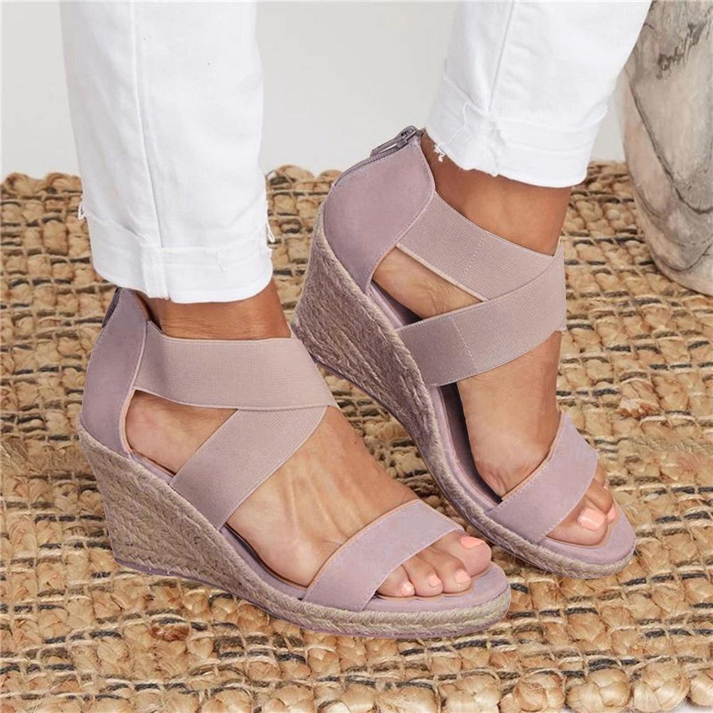 Women's Ladies Fashion Girls Leopard Wedges Sandals Elastic Casual Shoes