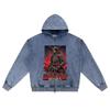 DTG print Knitted Denim Zip-Up Hoodie Japan Samurai Brother Print Zipper Hoodies  