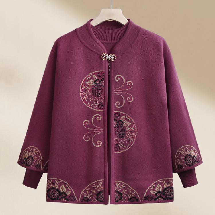 

В пожилом возрасте Пальто Весна и Осень Женское Мама Бабушка Короткий Повседневный Вязаный Свитер Маленький Человек 4XL