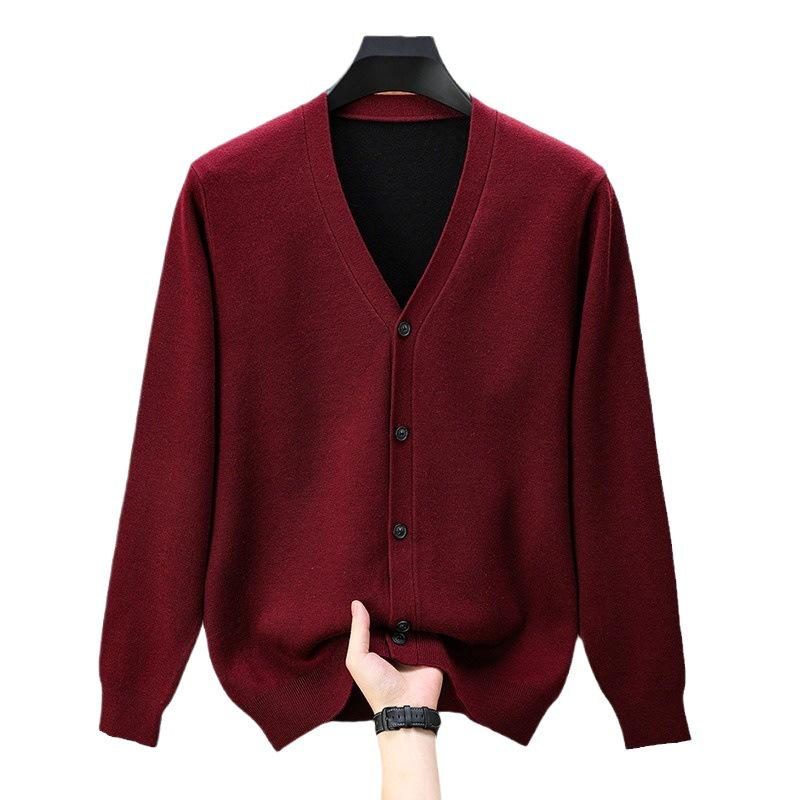 Men's Thick Wool Deep V-Neck Cardigan for Autumn/Winter - Double-Sided Style for Middle-Aged and Elderly