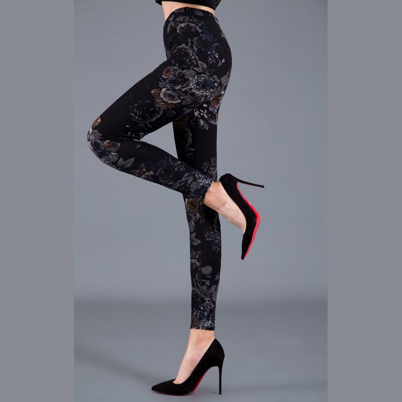 2023 Trendy Floral Print Slim Fit Milk Silk Leggings for Women - Plus Size, Elastic, Outerwear