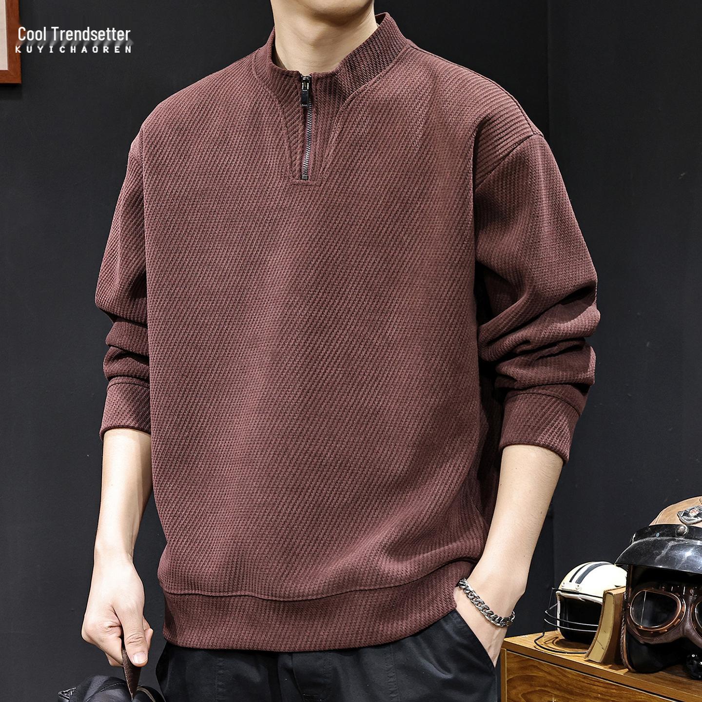 

Men s High-End Textured Zipper Hoodie with Half-High Collar and Plus Velvet - 2025 Winter Trend, Plus Size 2XL fits 160-180 jin