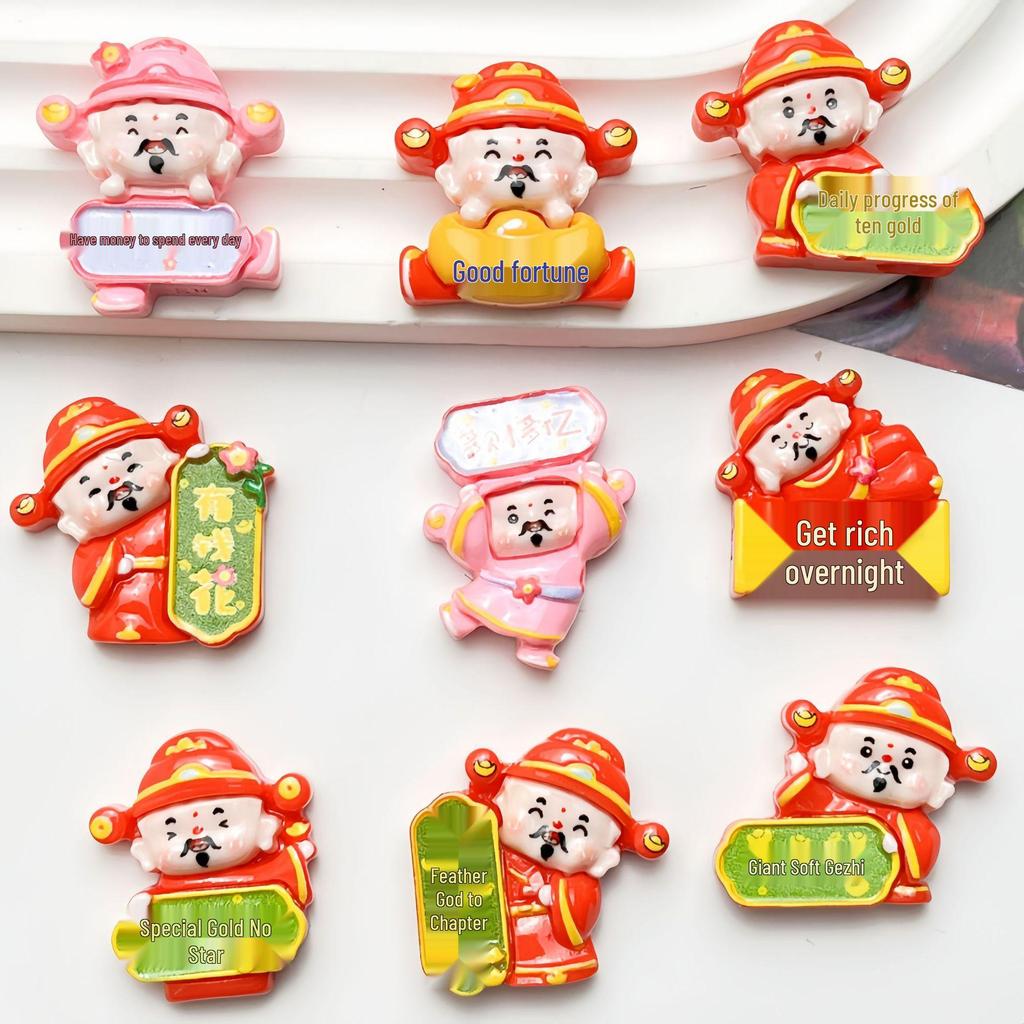 Cartoon God of Wealth Resin DIY Accessories: Cream Glue, Hair Clips, Keychains, Pencil Case Ornaments