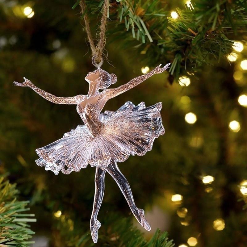 Sparkling 2D Acrylic Pendants Ballerina Simulation Christmas Tree Hangings Car Rearview Mirror Charm Decoration Ornaments