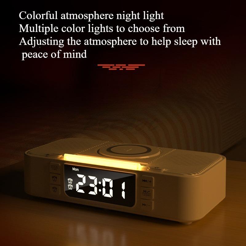Wireless Charging Bluetooth Speaker Atmosphere Night Light Electric Dual Speaker Loud Alarm Clock