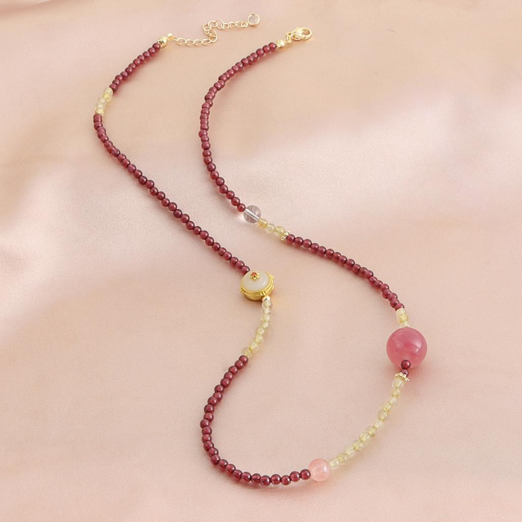 New Chinese garnet bracelet three-circle beaded bracelet necklace bracelet two-in-one Xiaohongshu explosion