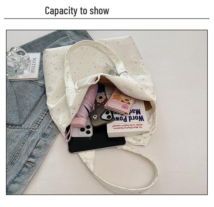 Korean-Style Starry Tote: 2026 Women's Single Shoulder, Large-Capacity Casual Handbag