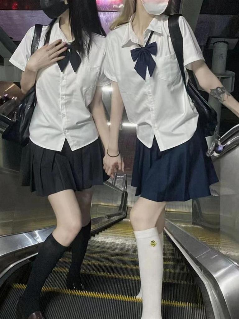 Japanese Academy-Style JK Uniform Set: Women's Short Sleeve Shirt & Pleated Skirt