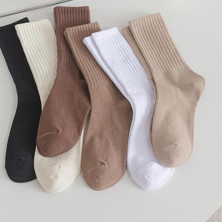 Women Solid Color Mid-tube Socks Vertical Striped Versatile Autumn and Winter Socks Boneless Pile Socks Sports Socks for Women